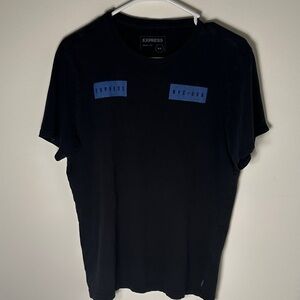 Express Men's Black Tee with Blue Accents